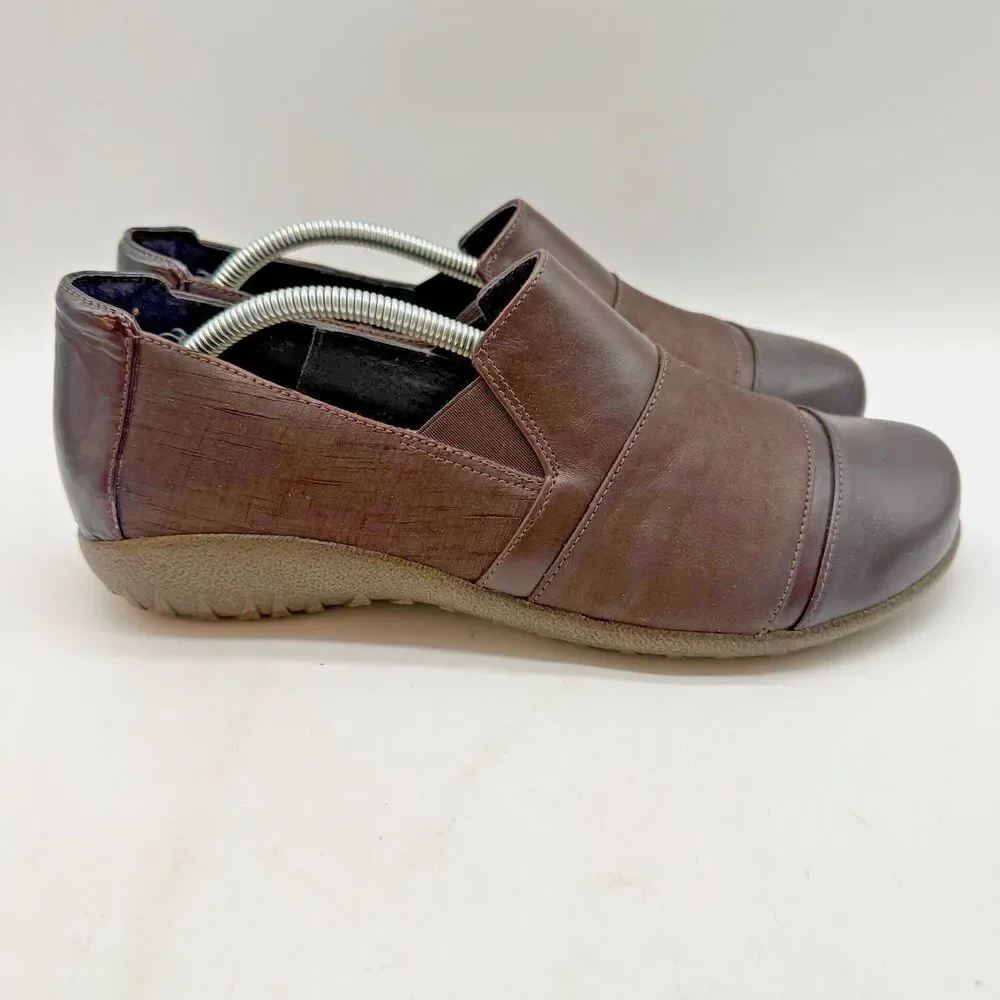 Naot Miro Leather Slip On Loafers Women's EU 41 - 10 US Brown Unique Leaf Soles